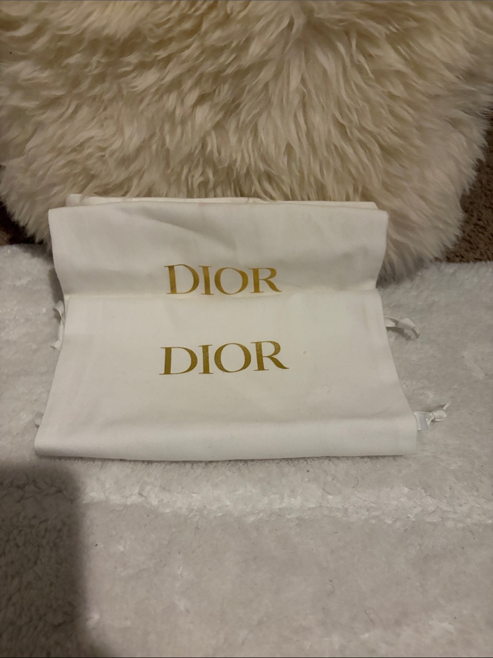 Dior White Drawstring Sandal Dust Bags with Gold Logo (Pair)